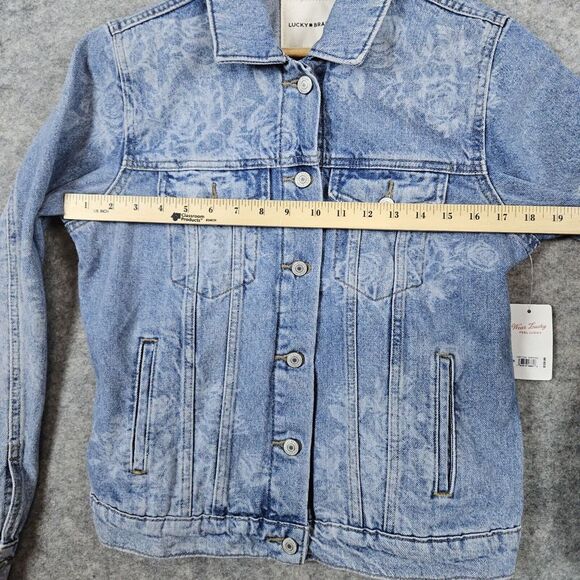 Lucky Brand Women's Denim Jacket NEW NWT Size M Rose Pattern Floral 100% Cotton - Picture 10 of 13